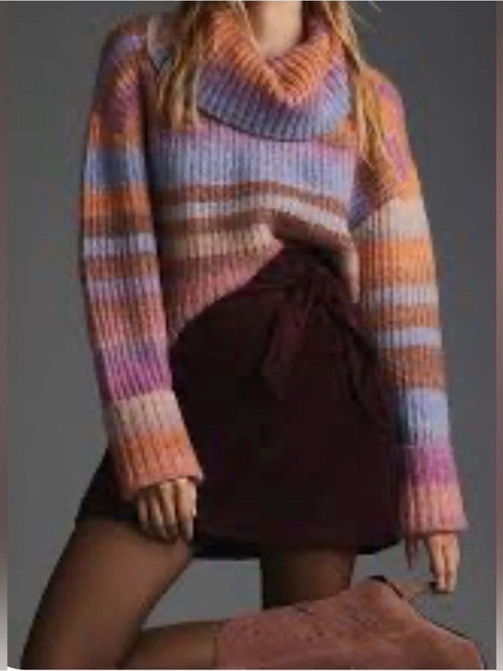 Anthropologie Cozy Multicolor Striped Cowl Neck Sweater - Pink/Blue/Orange